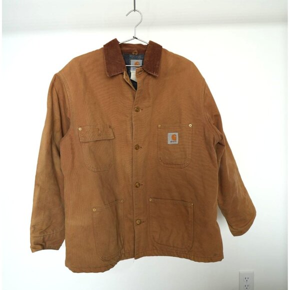 Vintage Carhartt Blanket-Lined Corduroy Collar Canvas Work Chore Jacket Brown - Picture 1 of 9